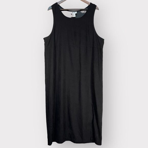 Original TY2 Shift Midi Dress Women 1X Black Sleeveless Side Slit L34 - Picture 1 of 11